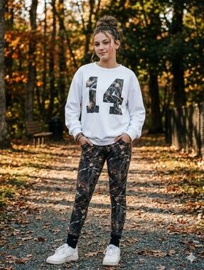 SHEIN Teen Girl 2-Piece Camo "14" Pullover & Leggings Set